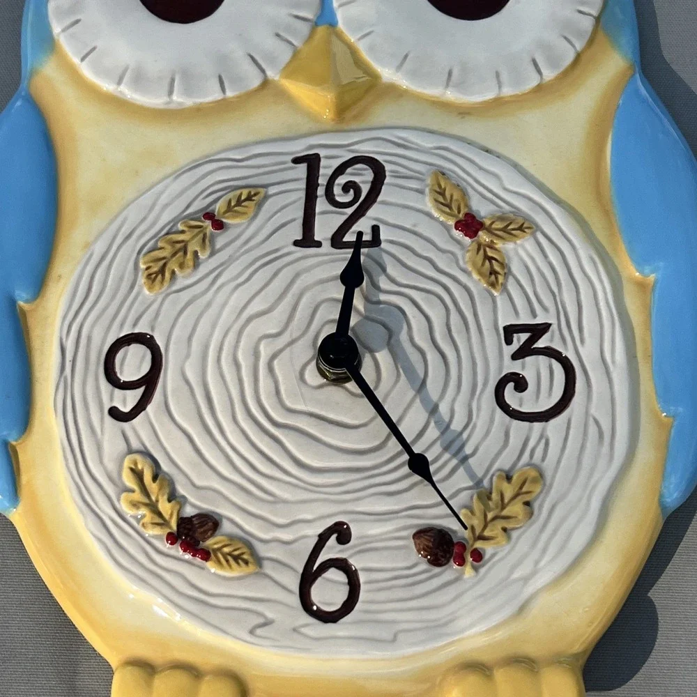 Owl Wall Clock Ceramic Cabin Country Bird Nature Farmhouse Cottagecore Grassland
